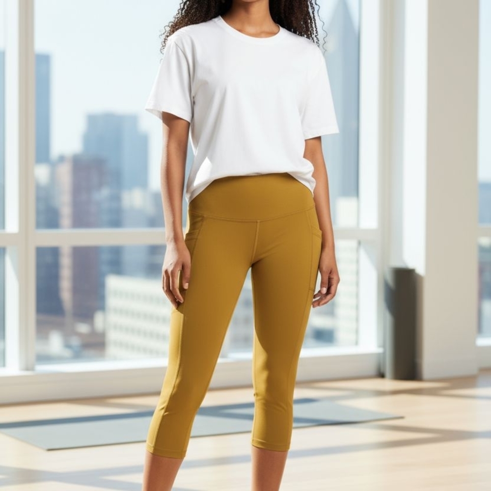 Women's Mustard Yellow Capri Leggings
